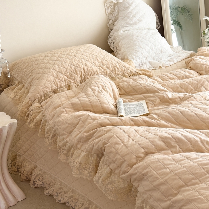 91家纺网 家纺一手货源 找家纺 上喜 2025新款六代砂洗床盖三件套+多功能夏被 奶油米