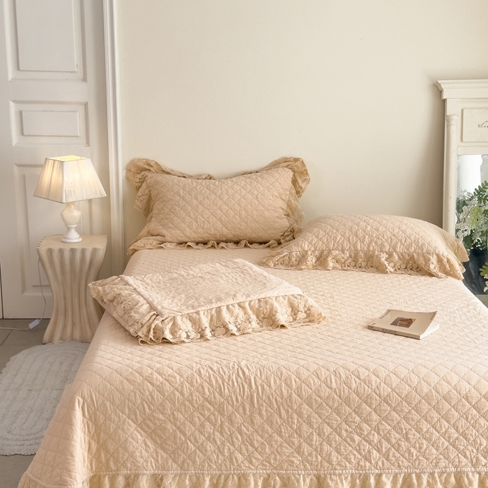 91家纺网 家纺一手货源 找家纺 上喜 2025新款六代砂洗床盖三件套+多功能夏被 奶油米