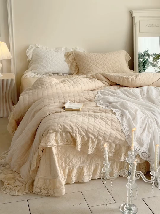 91家纺网 家纺一手货源 找家纺 上喜 2025新款六代砂洗床盖三件套+多功能夏被 奶油米