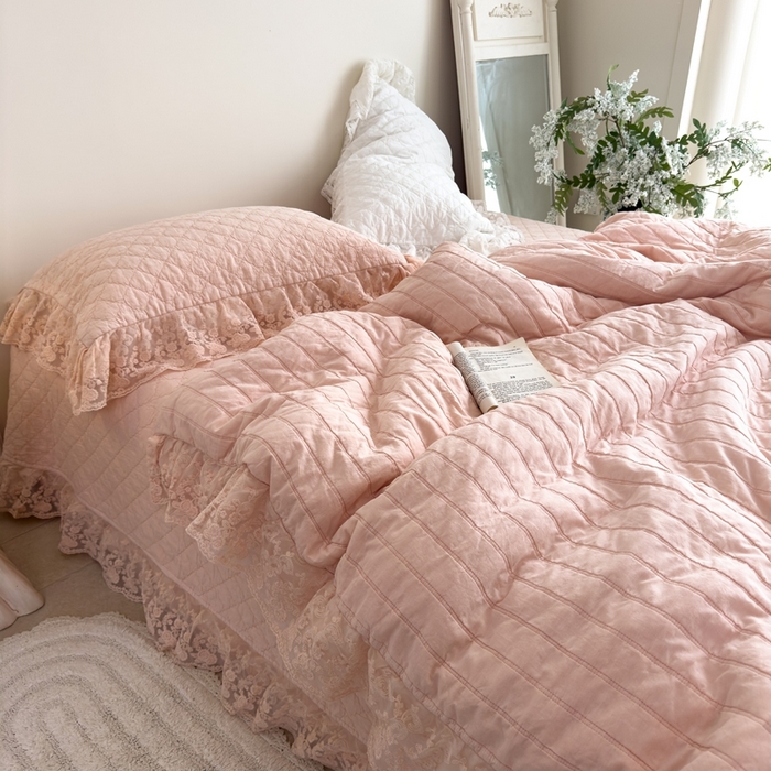 91家纺网 家纺一手货源 找家纺 上喜 2025新款六代砂洗床盖三件套+多功能夏被 樱花粉