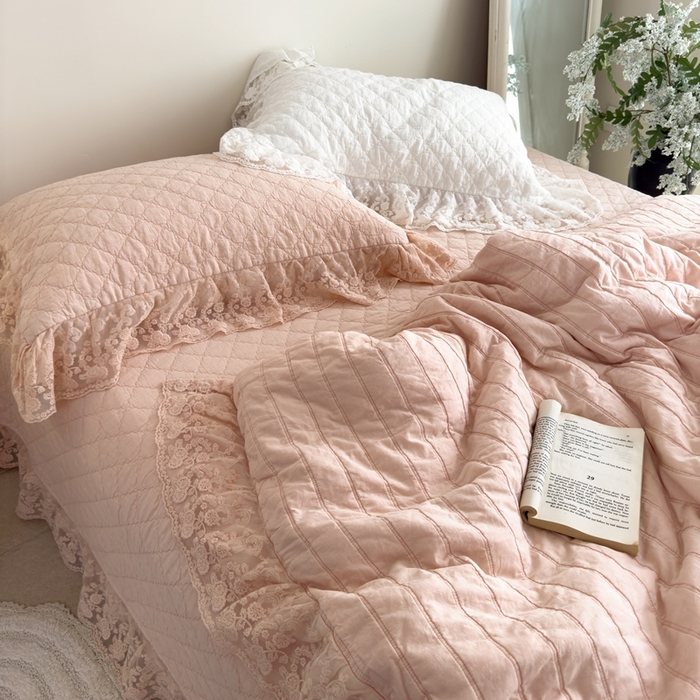 91家纺网 家纺一手货源 找家纺 上喜 2025新款六代砂洗床盖三件套+多功能夏被 樱花粉