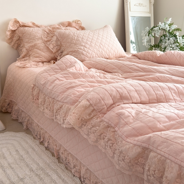 91家纺网 家纺一手货源 找家纺 上喜 2025新款六代砂洗床盖三件套+多功能夏被 樱花粉