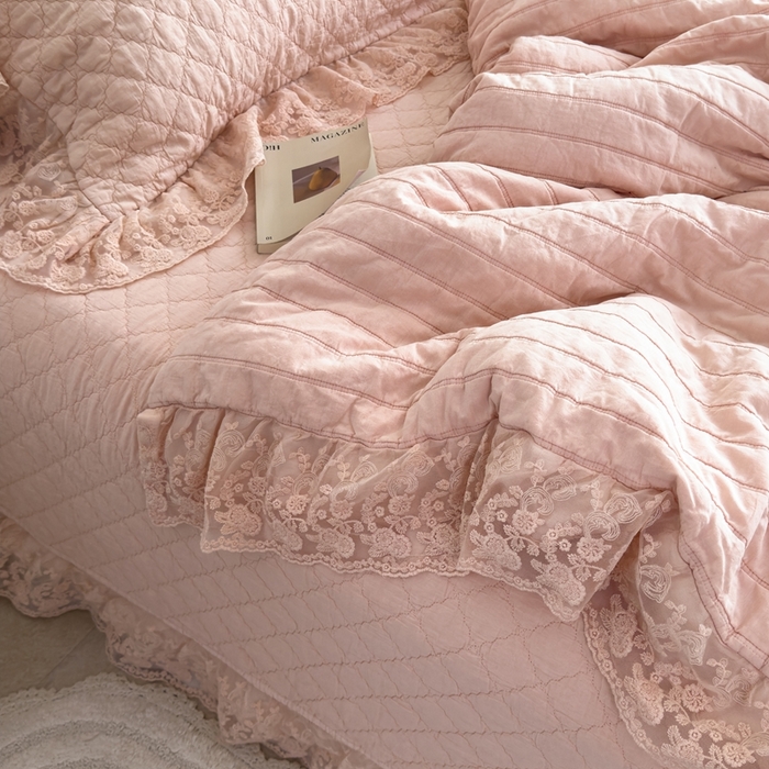 91家纺网 家纺一手货源 找家纺 上喜 2025新款六代砂洗床盖三件套+多功能夏被 樱花粉