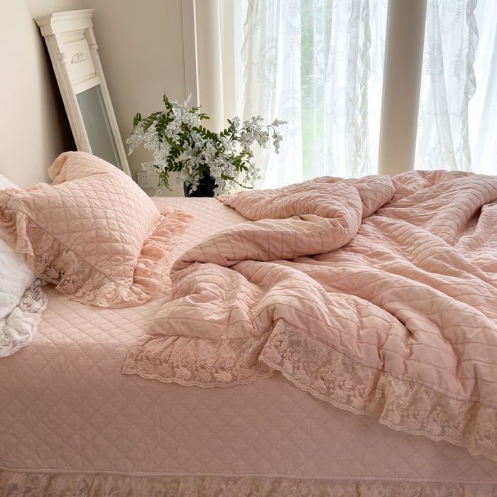 91家纺网 家纺一手货源 找家纺 上喜 2025新款六代砂洗床盖三件套+多功能夏被 樱花粉