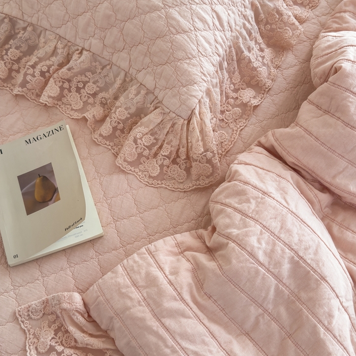 91家纺网 家纺一手货源 找家纺 上喜 2025新款六代砂洗床盖三件套+多功能夏被 樱花粉