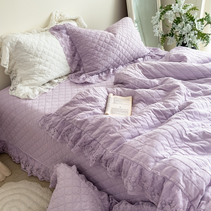 91家纺网 家纺一手货源 找家纺 上喜 2025新款六代砂洗床盖三件套+多功能夏被 芋泥紫