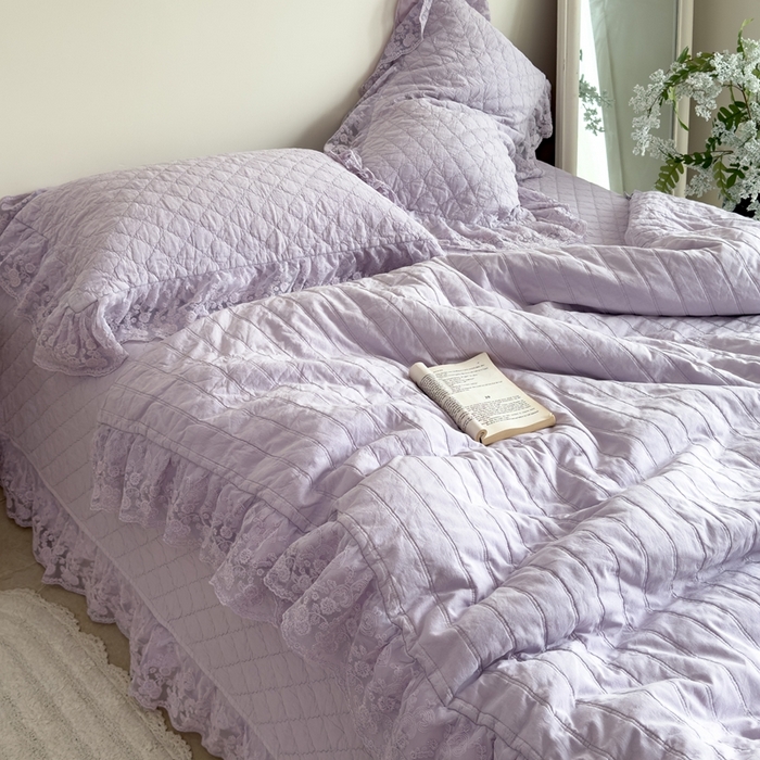 91家纺网 家纺一手货源 找家纺 上喜 2025新款六代砂洗床盖三件套+多功能夏被 芋泥紫