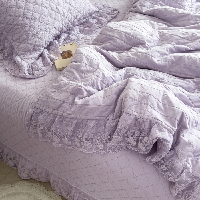 91家纺网 家纺一手货源 找家纺 上喜 2025新款六代砂洗床盖三件套+多功能夏被 芋泥紫