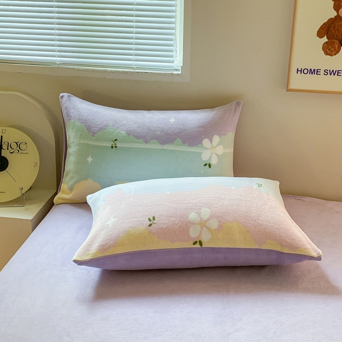 91家纺网 家纺一手货源 找家纺 斯卡诺家纺 2025小清新加厚高克重牛奶绒四件套网红直播爆款 彩虹