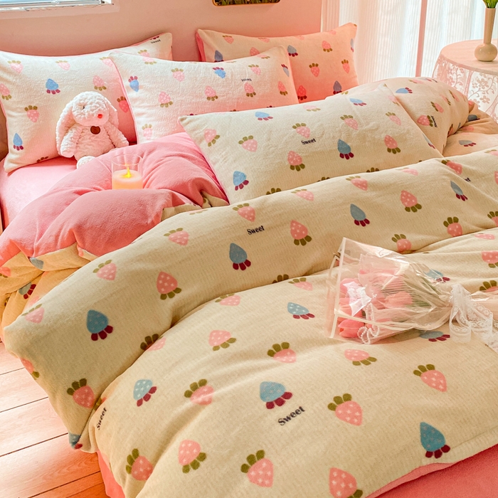 91家纺网 家纺一手货源 找家纺 斯卡诺家纺 2025小清新加厚高克重牛奶绒四件套网红直播爆款 萝卜