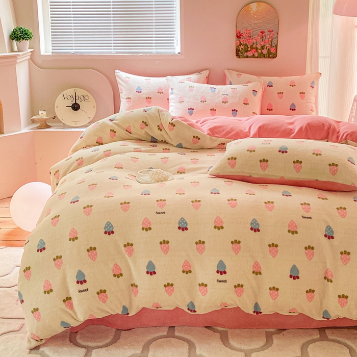 91家纺网 家纺一手货源 找家纺 斯卡诺家纺 2025小清新加厚高克重牛奶绒四件套网红直播爆款 萝卜