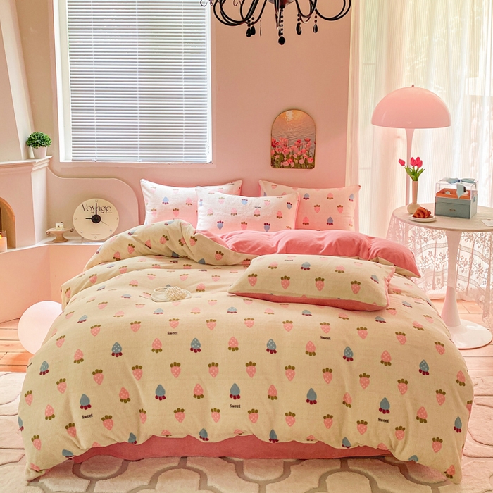 91家纺网 家纺一手货源 找家纺 斯卡诺家纺 2025小清新加厚高克重牛奶绒四件套网红直播爆款 萝卜