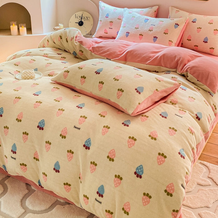 91家纺网 家纺一手货源 找家纺 斯卡诺家纺 2025小清新加厚高克重牛奶绒四件套网红直播爆款 萝卜