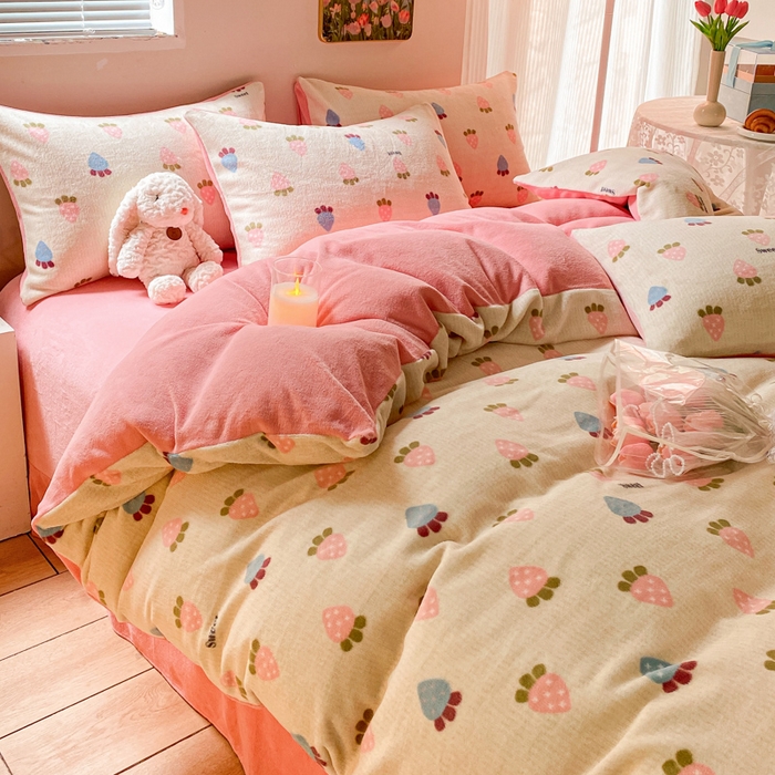 91家纺网 家纺一手货源 找家纺 斯卡诺家纺 2025小清新加厚高克重牛奶绒四件套网红直播爆款 萝卜