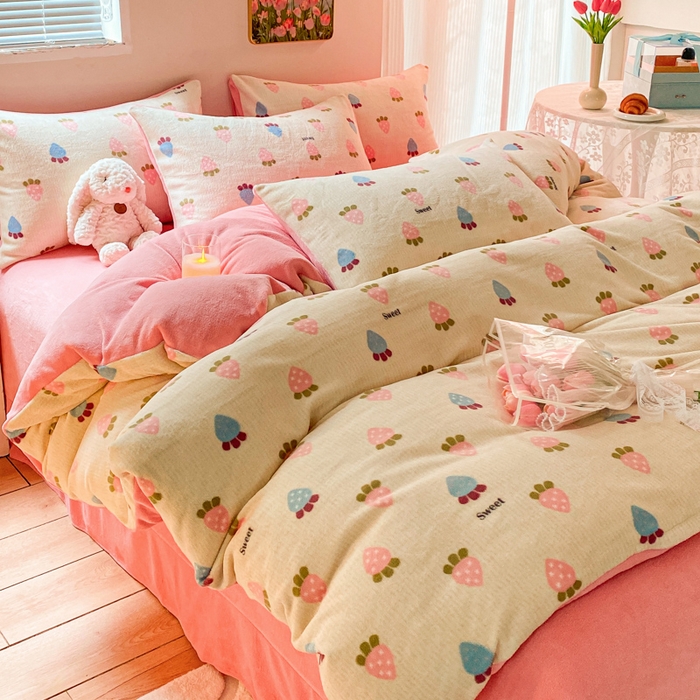 91家纺网 家纺一手货源 找家纺 斯卡诺家纺 2025小清新加厚高克重牛奶绒四件套网红直播爆款 萝卜