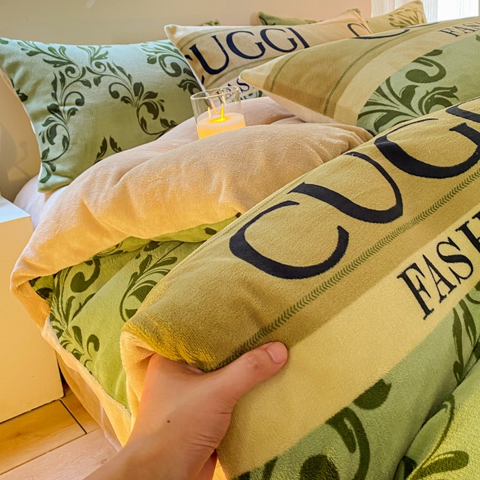 91家纺网 家纺一手货源 找家纺 斯卡诺家纺 2025小清新加厚高克重牛奶绒四件套网红直播爆款 绿野仙踪