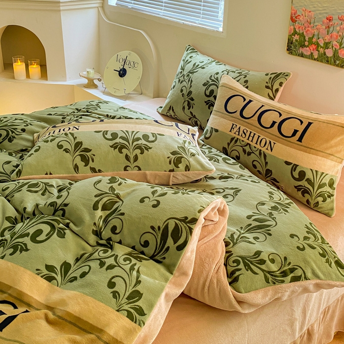 91家纺网 家纺一手货源 找家纺 斯卡诺家纺 2025小清新加厚高克重牛奶绒四件套网红直播爆款 绿野仙踪