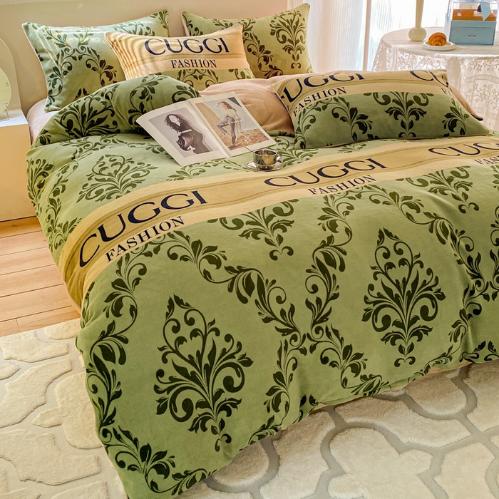 91家纺网 家纺一手货源 找家纺 斯卡诺家纺 2025小清新加厚高克重牛奶绒四件套网红直播爆款 绿野仙踪