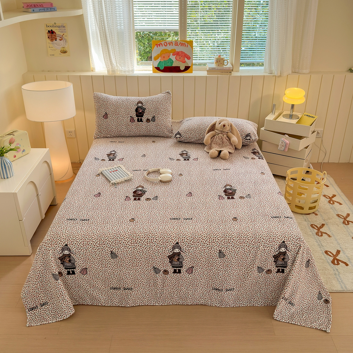 91家纺网 家纺一手货源 找家纺 丽美人家纺 2025新款小版印花牛奶绒床单单床单床单单件 春日女孩