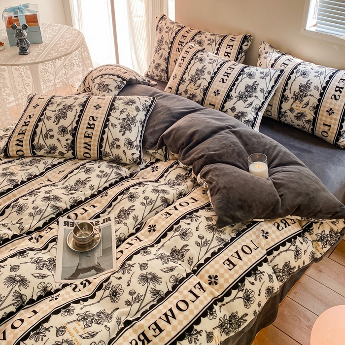 91家纺网 家纺一手货源 找家纺 斯卡诺家纺 2025小清新加厚高克重牛奶绒四件套网红直播爆款 魅影