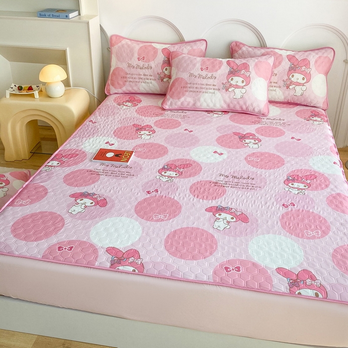 91家纺网 家纺一手货源 找家纺 一电 2025新款牛奶丝凉席床笠可水洗凉感丝凉席学生宿舍单人裸睡空调席-系列一 圈圈美乐蒂