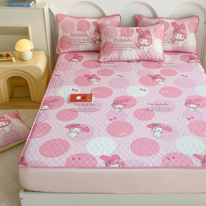 91家纺网 家纺一手货源 找家纺 一电 2025新款牛奶丝凉席床笠可水洗凉感丝凉席学生宿舍单人裸睡空调席-系列一 圈圈美乐蒂