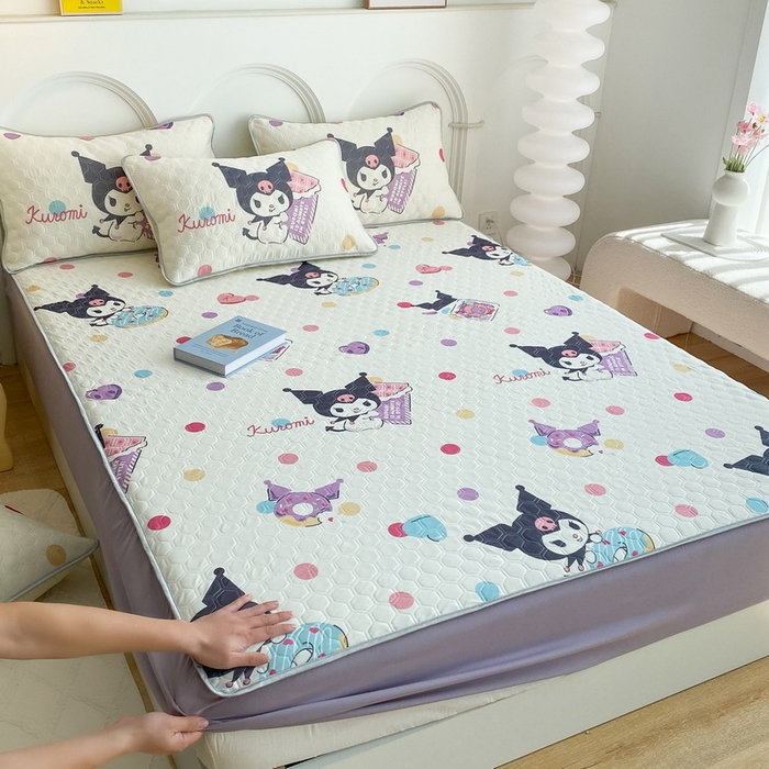 91家纺网 家纺一手货源 找家纺 一电 2025新款牛奶丝凉席床笠可水洗凉感丝凉席学生宿舍单人裸睡空调席-系列一 波点库洛米