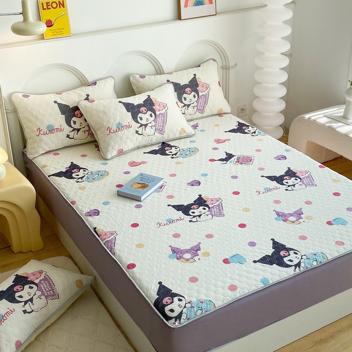 91家纺网 家纺一手货源 找家纺 一电 2025新款牛奶丝凉席床笠可水洗凉感丝凉席学生宿舍单人裸睡空调席-系列一 波点库洛米