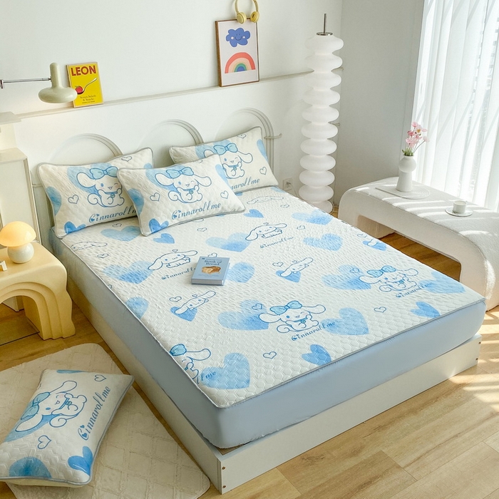 91家纺网 家纺一手货源 找家纺 一电 2025新款牛奶丝凉席床笠可水洗凉感丝凉席学生宿舍单人裸睡空调席-系列一 爱心玉桂狗