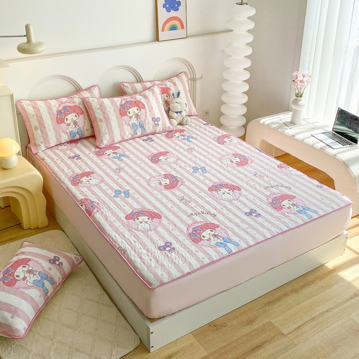 91家纺网 家纺一手货源 找家纺 一电 2025新款牛奶丝凉席床笠可水洗凉感丝凉席学生宿舍单人裸睡空调席-系列一 田园美乐蒂