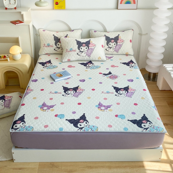 91家纺网 家纺一手货源 找家纺 一电 2025新款牛奶丝凉席床笠可水洗凉感丝凉席学生宿舍单人裸睡空调席-系列一 波点库洛米