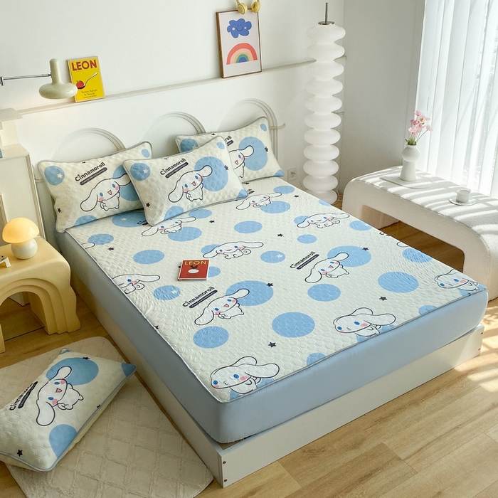 91家纺网 家纺一手货源 找家纺 一电 2025新款牛奶丝凉席床笠可水洗凉感丝凉席学生宿舍单人裸睡空调席-系列一 圈圈玉桂狗