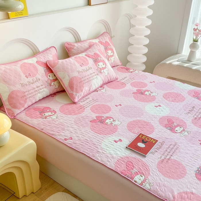 91家纺网 家纺一手货源 找家纺 一电 2025新款牛奶丝凉席床笠可水洗凉感丝凉席学生宿舍单人裸睡空调席-系列一 圈圈美乐蒂