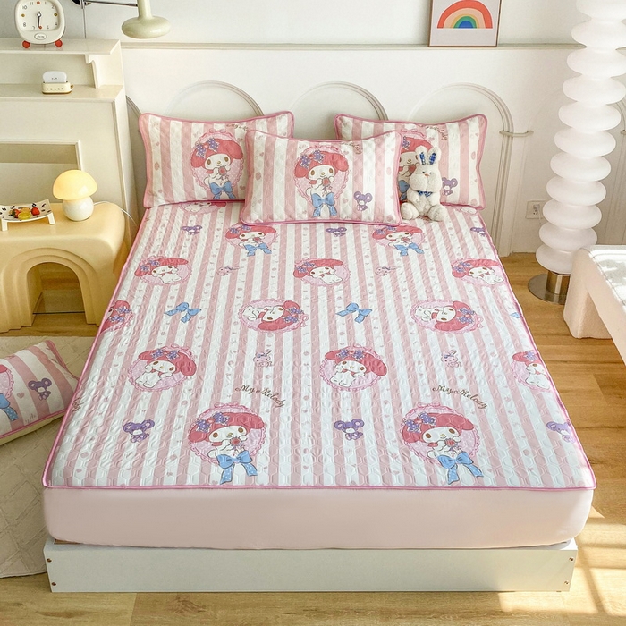 91家纺网 家纺一手货源 找家纺 一电 2025新款牛奶丝凉席床笠可水洗凉感丝凉席学生宿舍单人裸睡空调席-系列一 田园美乐蒂