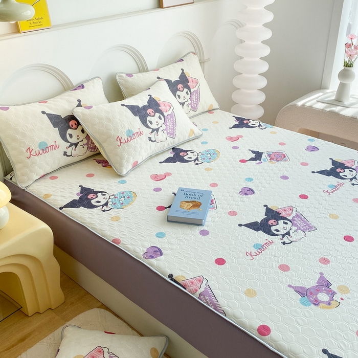 91家纺网 家纺一手货源 找家纺 一电 2025新款牛奶丝凉席床笠可水洗凉感丝凉席学生宿舍单人裸睡空调席-系列一 波点库洛米