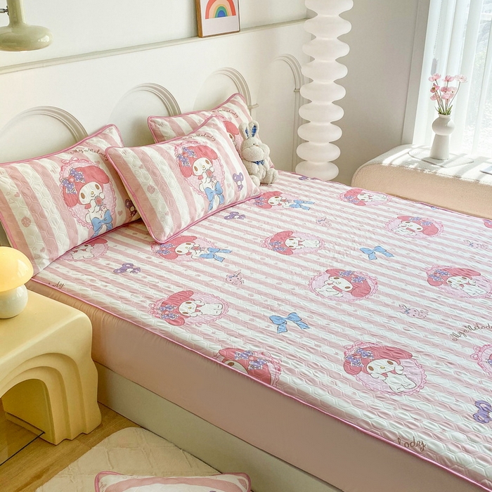 91家纺网 家纺一手货源 找家纺 一电 2025新款牛奶丝凉席床笠可水洗凉感丝凉席学生宿舍单人裸睡空调席-系列一 田园美乐蒂