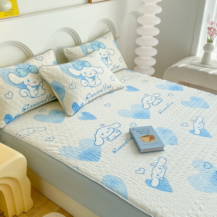 91家纺网 家纺一手货源 找家纺 一电 2025新款牛奶丝凉席床笠可水洗凉感丝凉席学生宿舍单人裸睡空调席-系列一 爱心玉桂狗