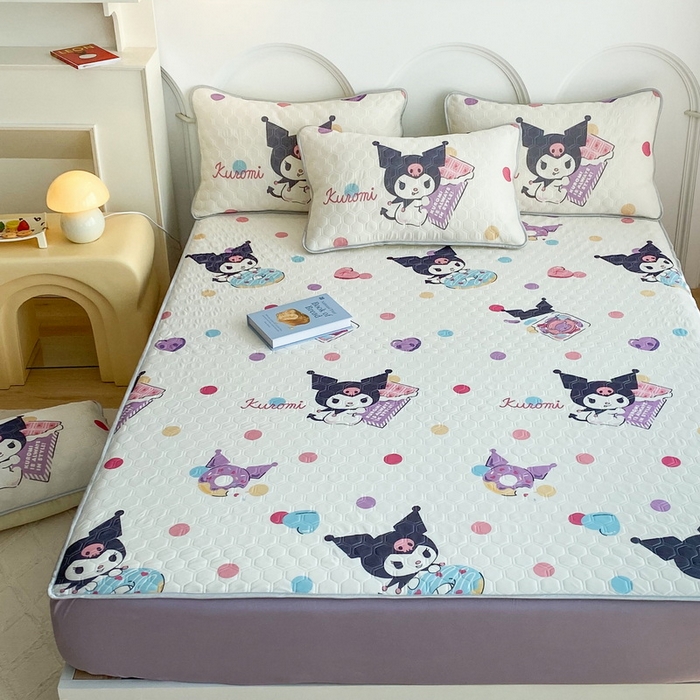 91家纺网 家纺一手货源 找家纺 一电 2025新款牛奶丝凉席床笠可水洗凉感丝凉席学生宿舍单人裸睡空调席-系列一 波点库洛米