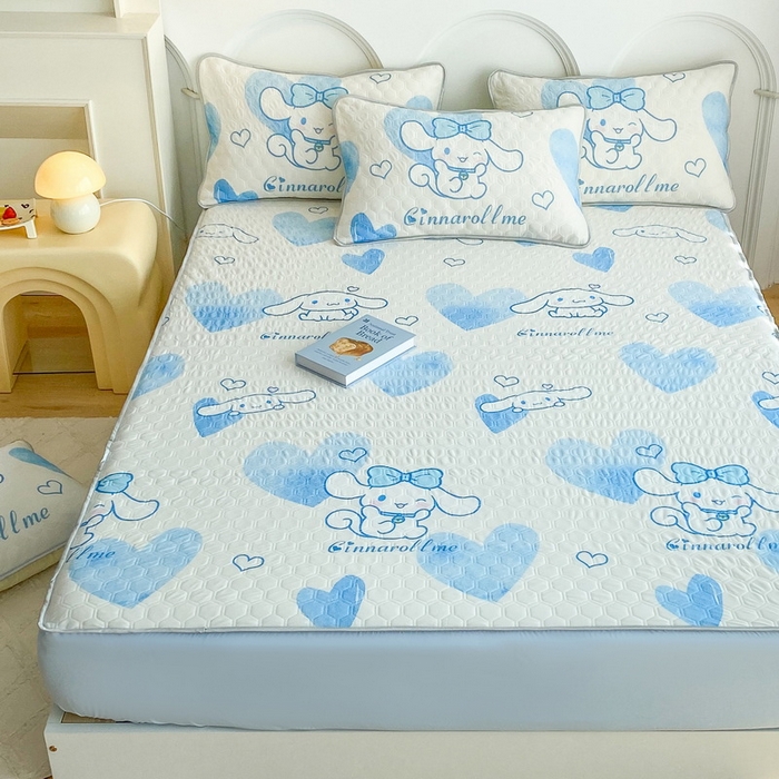 91家纺网 家纺一手货源 找家纺 一电 2025新款牛奶丝凉席床笠可水洗凉感丝凉席学生宿舍单人裸睡空调席-系列一 爱心玉桂狗