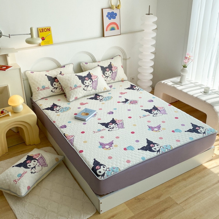 91家纺网 家纺一手货源 找家纺 一电 2025新款牛奶丝凉席床笠可水洗凉感丝凉席学生宿舍单人裸睡空调席-系列一 波点库洛米