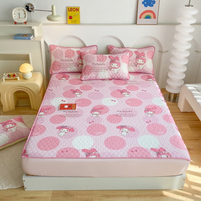 91家纺网 家纺一手货源 找家纺 一电 2025新款牛奶丝凉席床笠可水洗凉感丝凉席学生宿舍单人裸睡空调席-系列一 圈圈美乐蒂