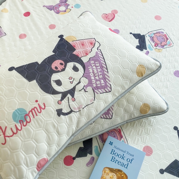 91家纺网 家纺一手货源 找家纺 一电 2025新款牛奶丝凉席床笠可水洗凉感丝凉席学生宿舍单人裸睡空调席-系列一 波点库洛米