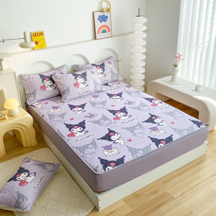 91家纺网 家纺一手货源 找家纺 一电 2025新款牛奶丝凉席床笠可水洗凉感丝凉席学生宿舍单人裸睡空调席-系列一 爱心库洛米