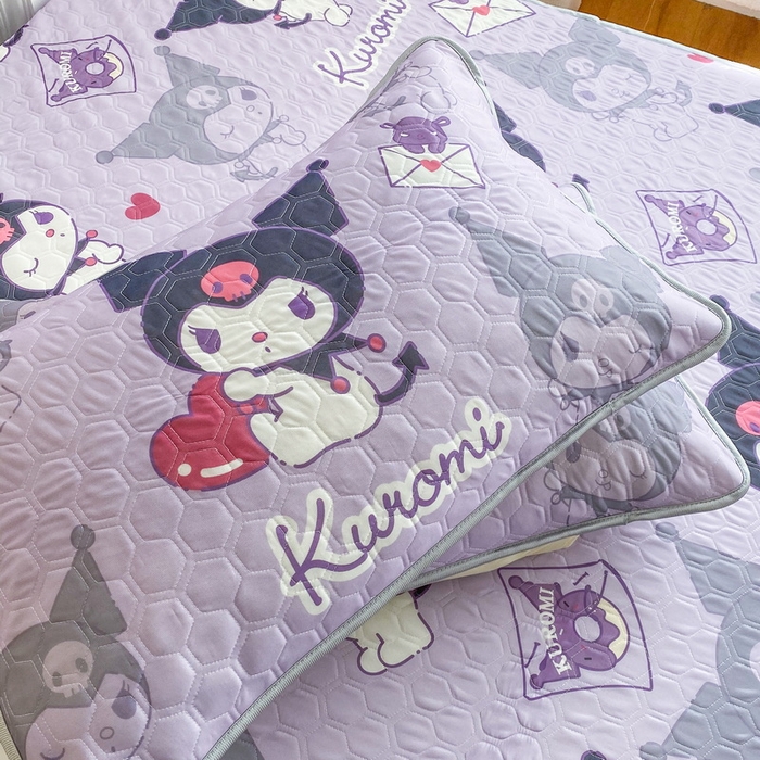 91家纺网 家纺一手货源 找家纺 一电 2025新款牛奶丝凉席床笠可水洗凉感丝凉席学生宿舍单人裸睡空调席-系列一 爱心库洛米