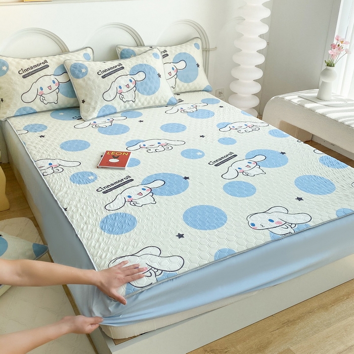 91家纺网 家纺一手货源 找家纺 一电 2025新款牛奶丝凉席床笠可水洗凉感丝凉席学生宿舍单人裸睡空调席-系列一 圈圈玉桂狗