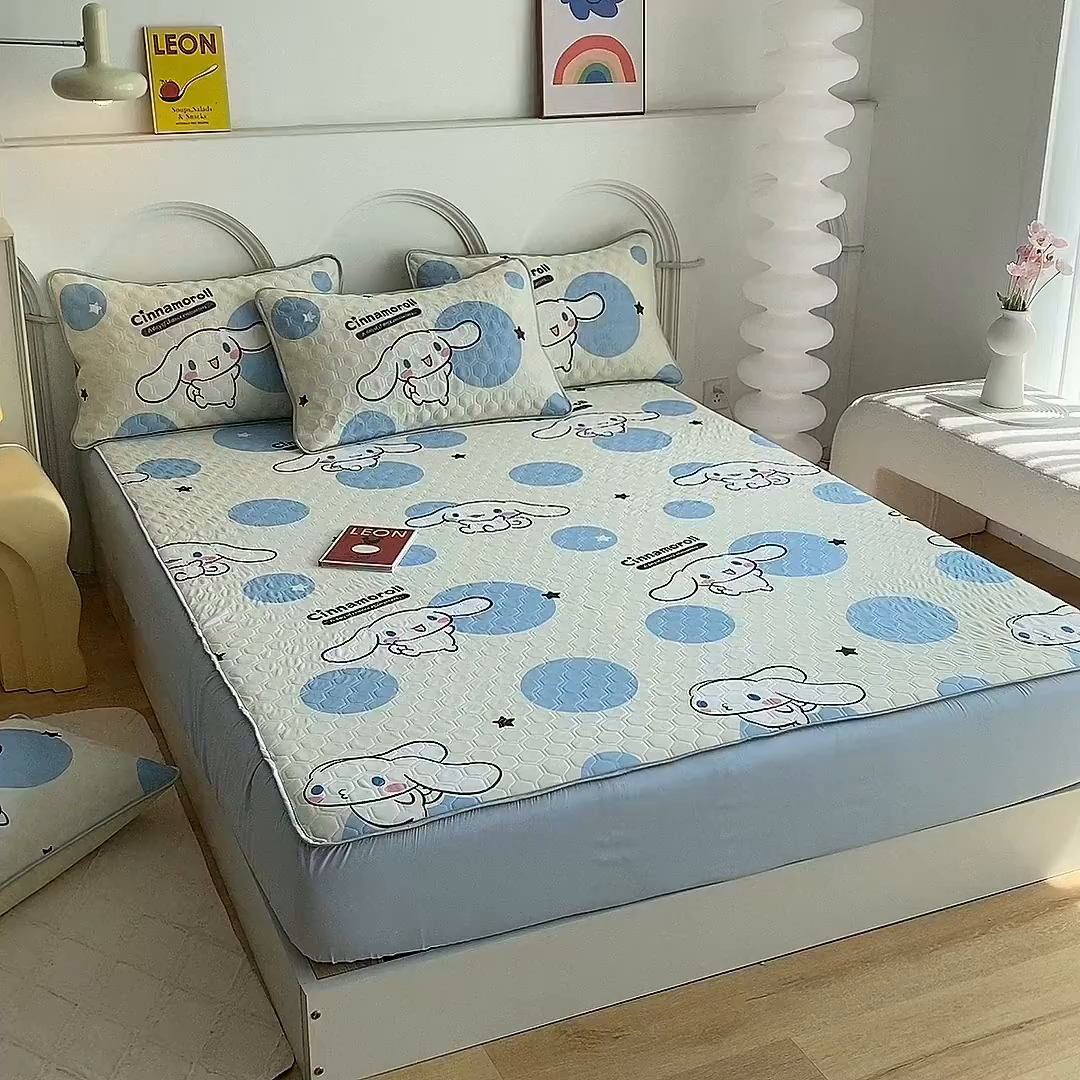 91家纺网 家纺一手货源 找家纺 一电 2025新款牛奶丝凉席床笠可水洗凉感丝凉席学生宿舍单人裸睡空调席-系列一 圈圈玉桂狗