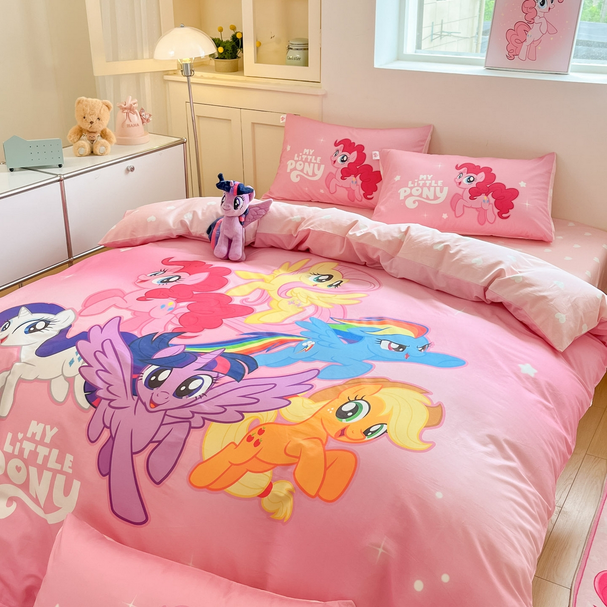 91家纺网 家纺一手货源 找家纺 （总）金爱家 2025新款纯棉大版数码印花系列四件套-小马宝莉