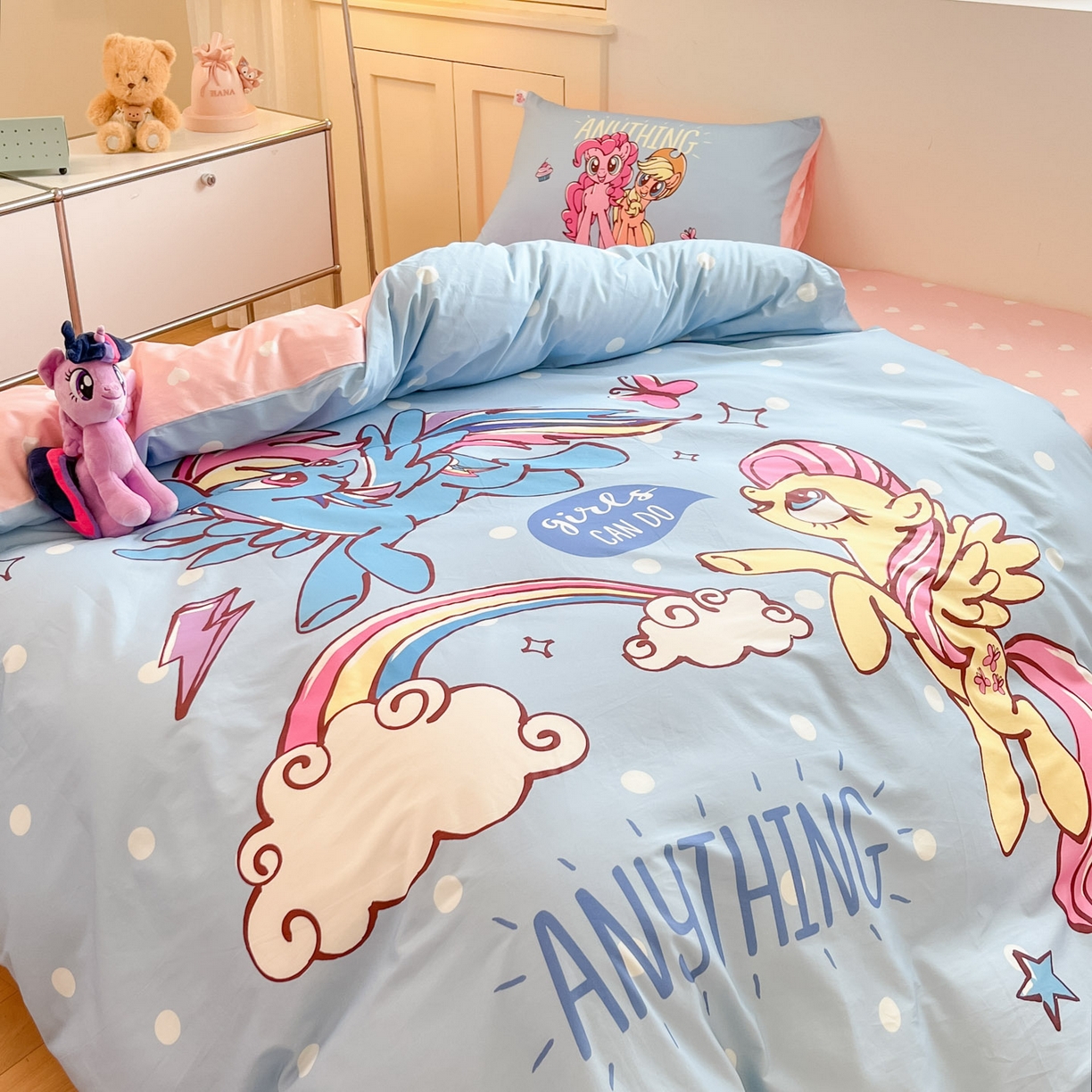 91家纺网 家纺一手货源 找家纺 金爱家 2025新款纯棉大版数码印花系列四件套-小马宝莉 纯棉大版-友谊的魔力