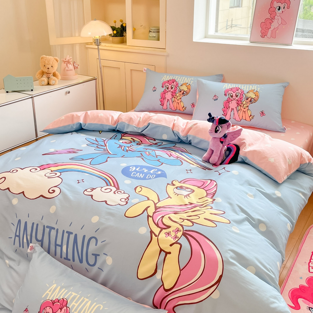 91家纺网 家纺一手货源 找家纺 金爱家 2025新款纯棉大版数码印花系列四件套-小马宝莉 纯棉大版-友谊的魔力