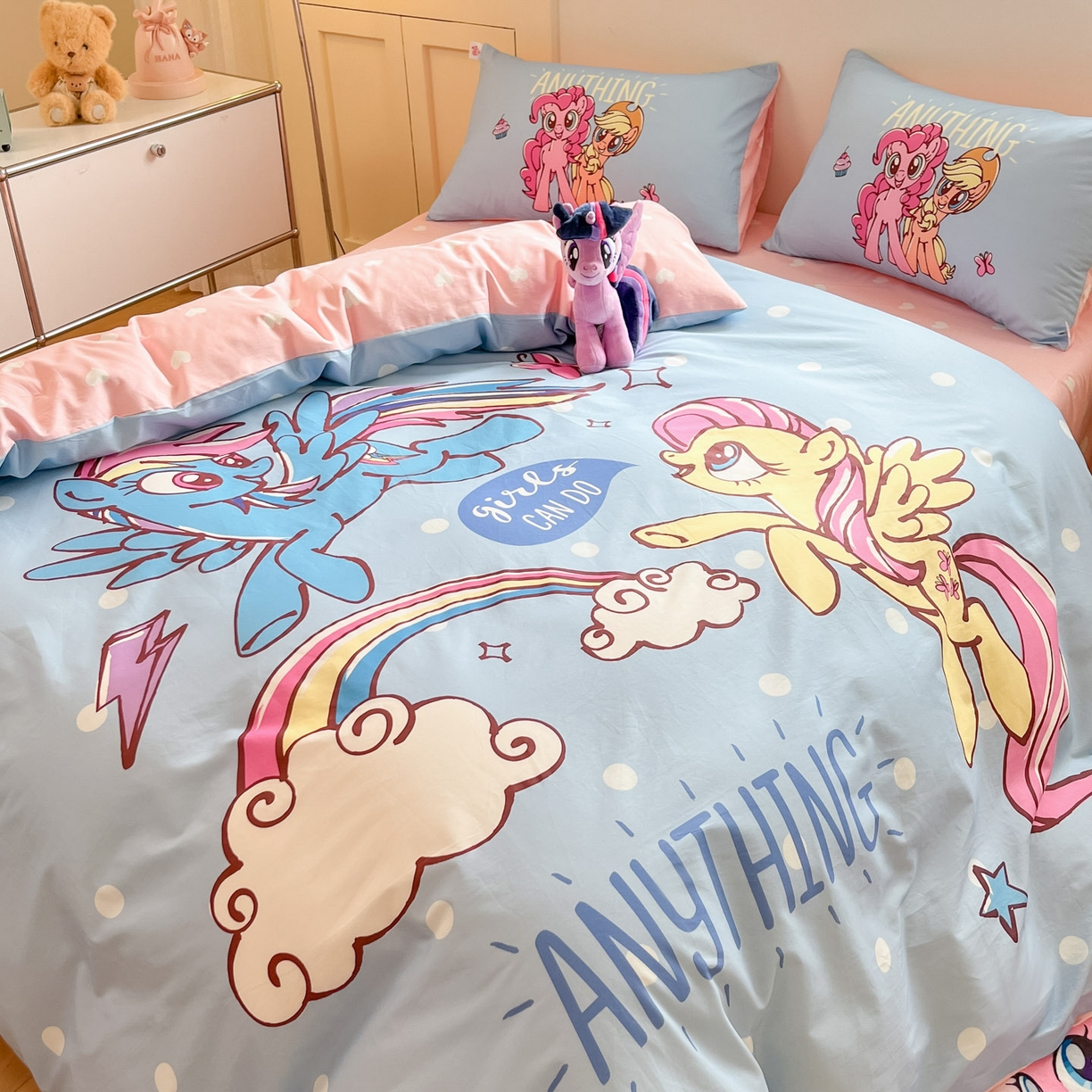 91家纺网 家纺一手货源 找家纺 金爱家 2025新款纯棉大版数码印花系列四件套-小马宝莉 纯棉大版-友谊的魔力